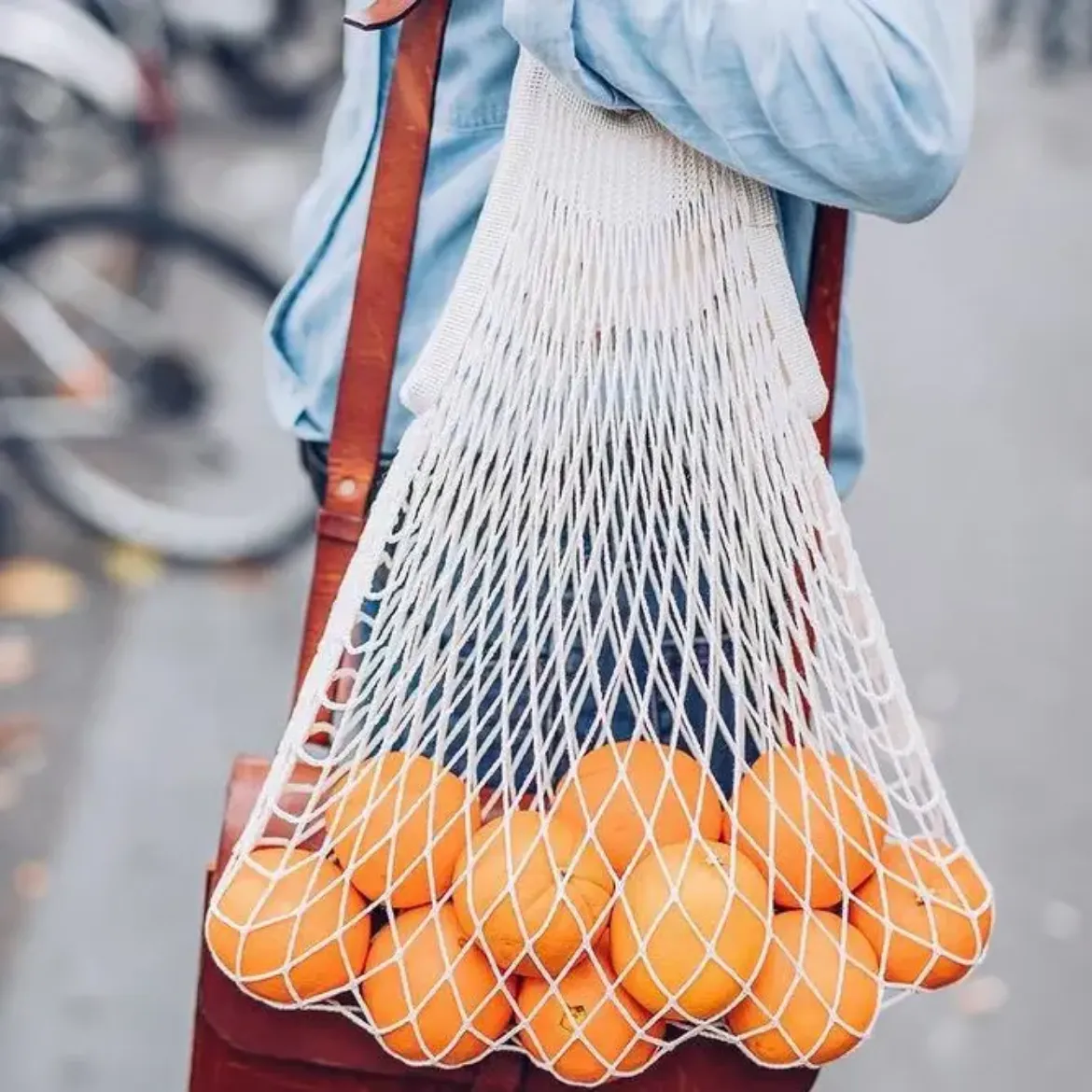 Εικόνα της Shopping Net Bag Ecru Long Handles