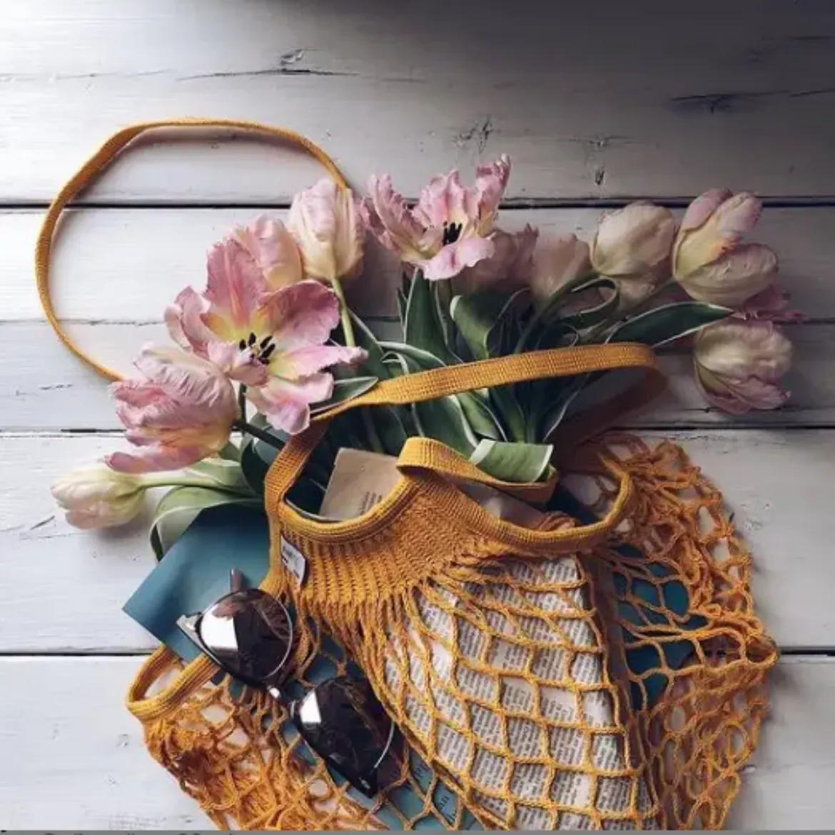 Εικόνα της Shopping Net Bag Jaune Gold Long Handles