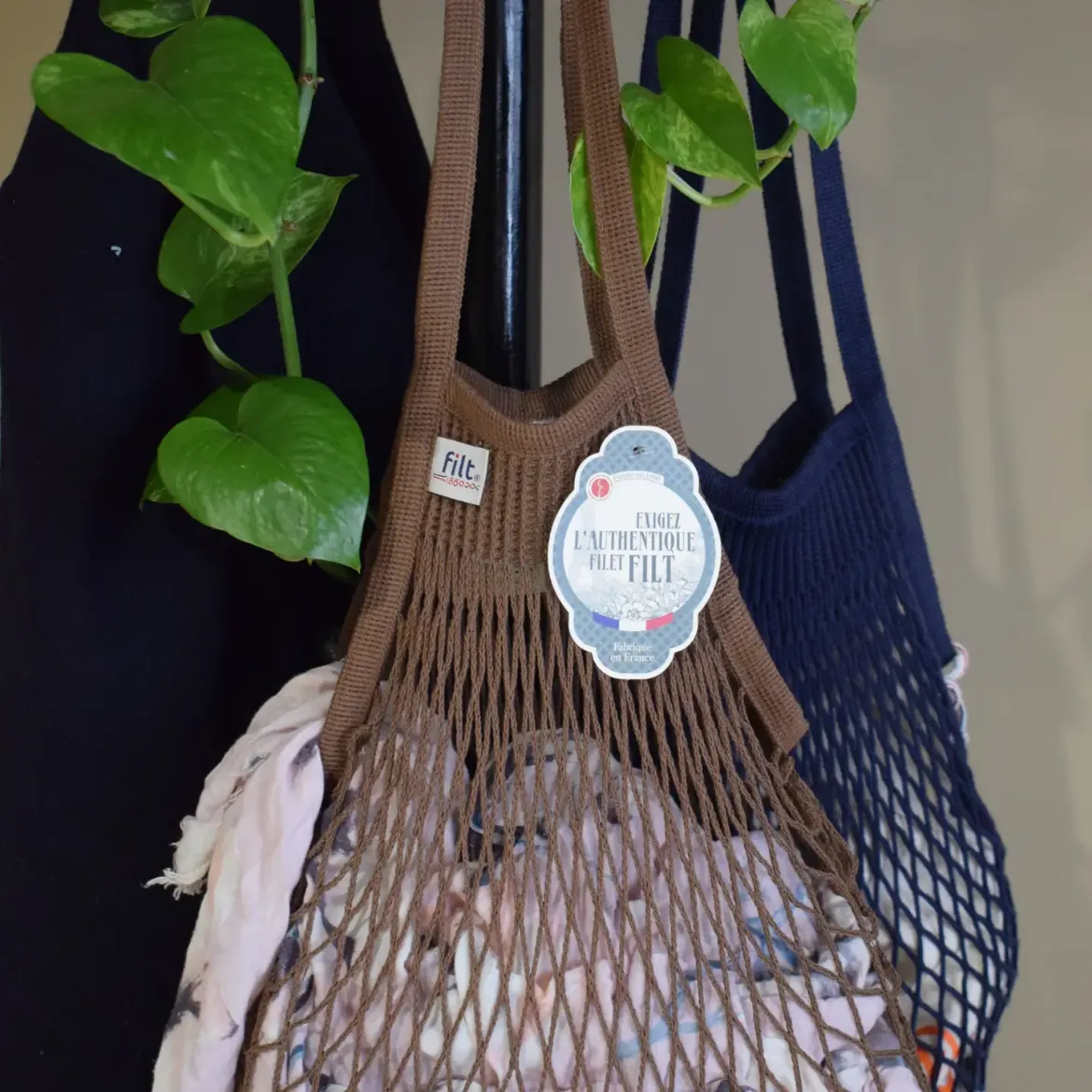 Εικόνα της Shopping Net Bag Marron Sepia Long Handles